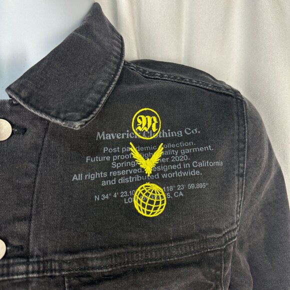 Maverick Black Denim Jacket Small Cotton/Spandex Embroidered Details - Picture 2 of 7